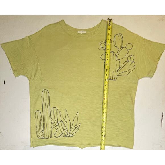 Easel Los Angeles 100% Cotton Cactus Graphic Tee Sz S Chartreuse Boxy Fit EUC - Picture 5 of 8